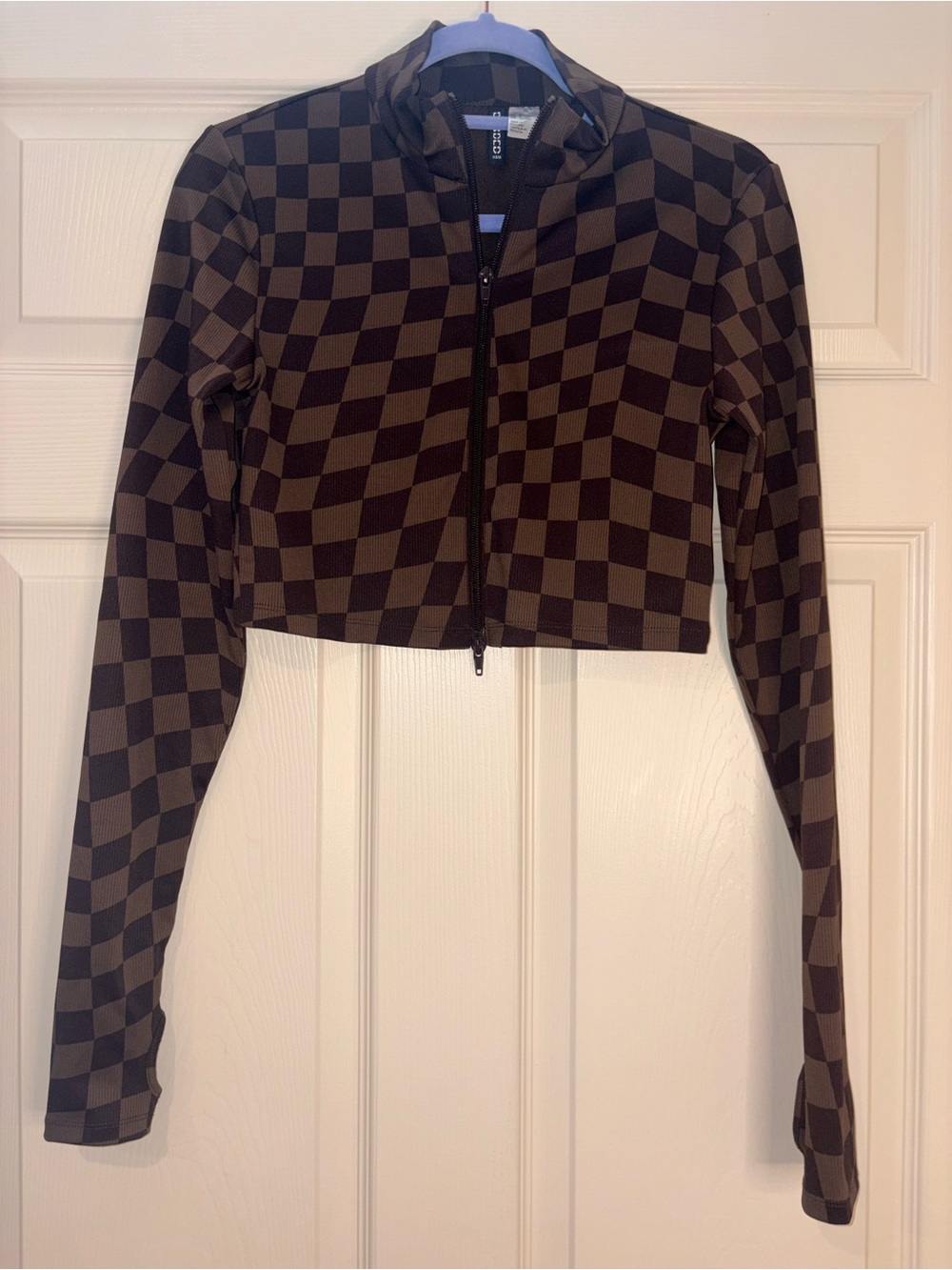 Cropped Checkerboard Zip Jacket